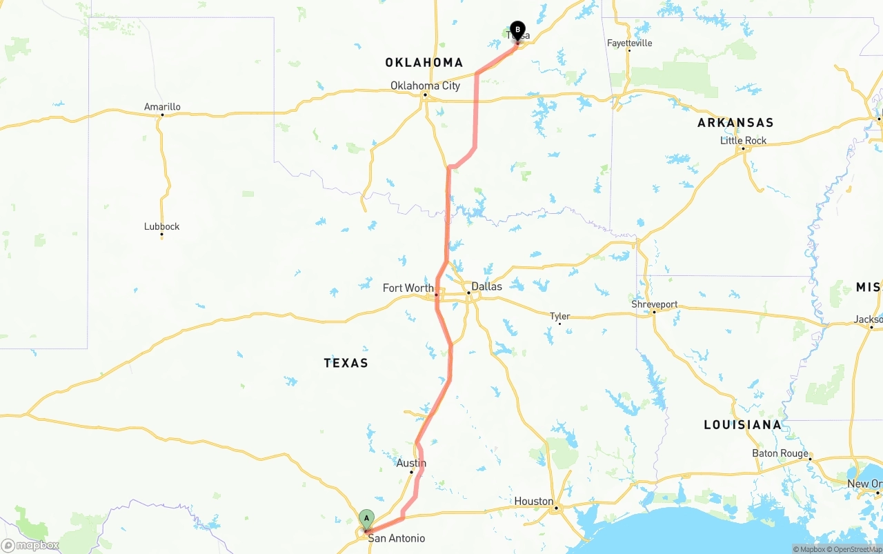 Shipping route from San Antonio to Tulsa