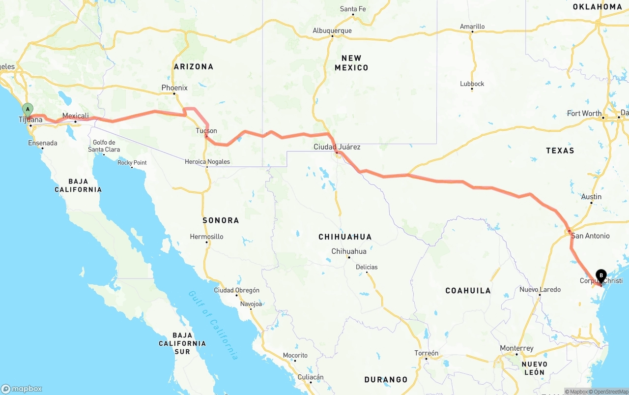 Shipping route from San Diego to Corpus Christi
