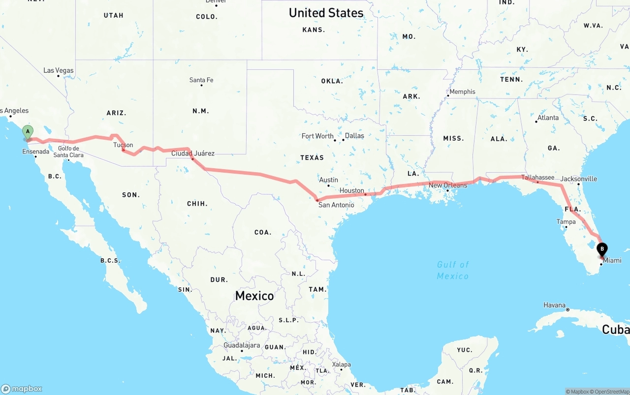 Shipping route from San Diego to Ft. Lauderdale
