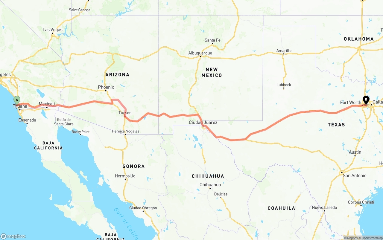 Shipping route from San Diego International Airport to Arlington