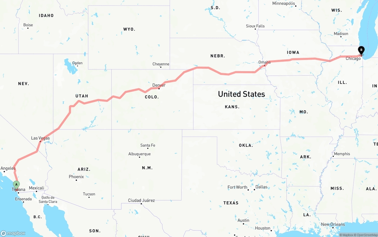 Shipping route from San Diego International Airport to Chicago