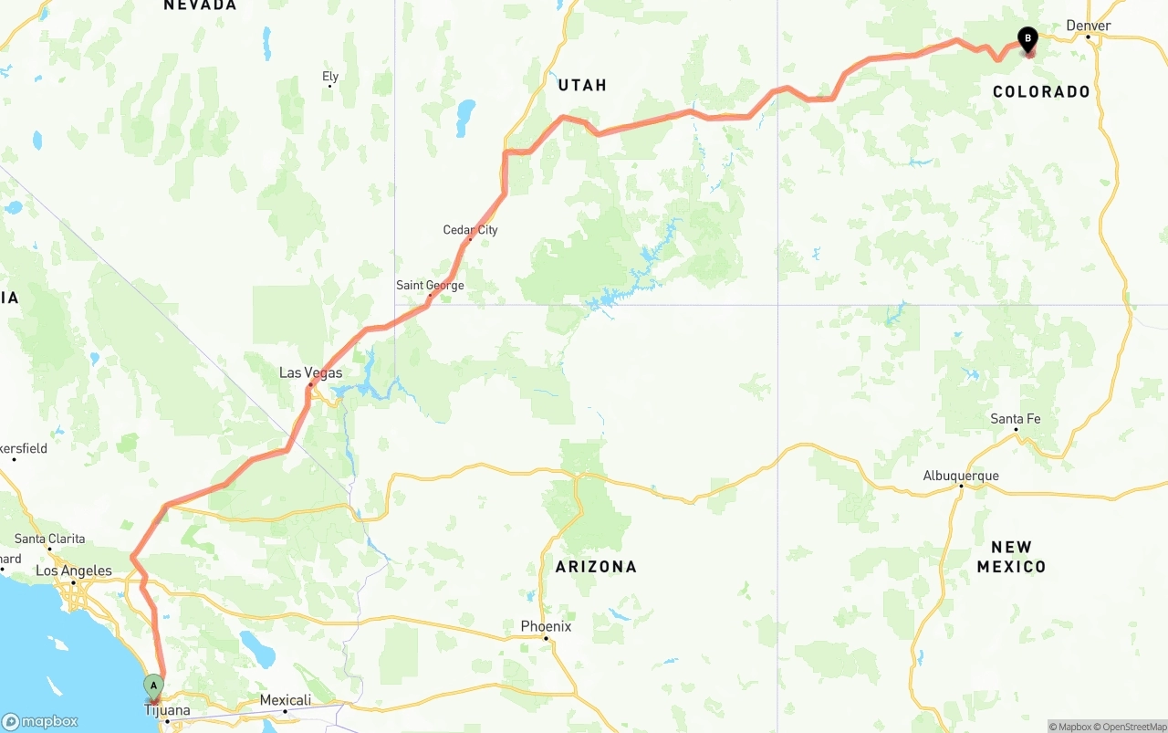 Shipping route from San Diego International Airport to Colorado