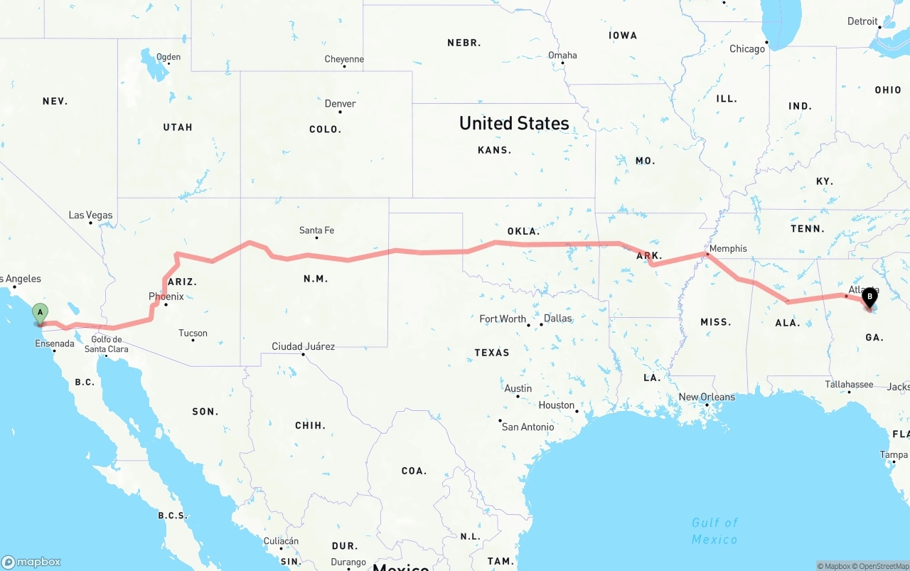 Shipping route from San Diego International Airport to Georgia