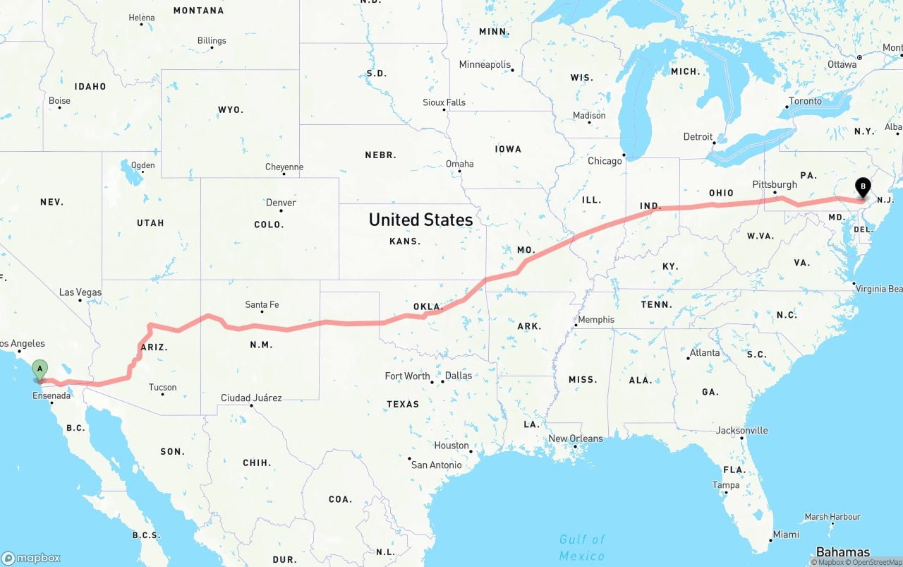 Shipping route from San Diego International Airport to Phoenix