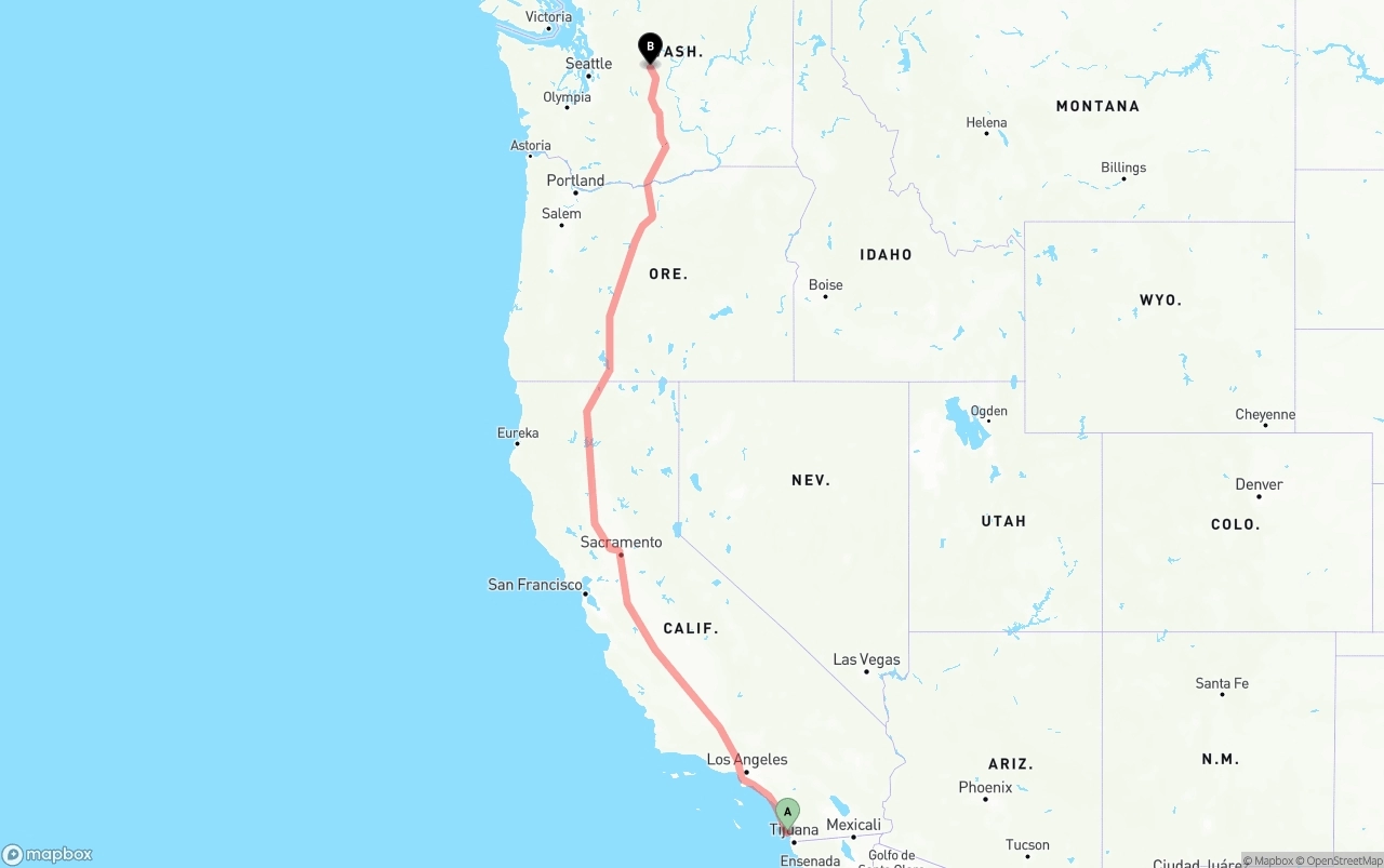 Shipping route from San Diego International Airport to Washington