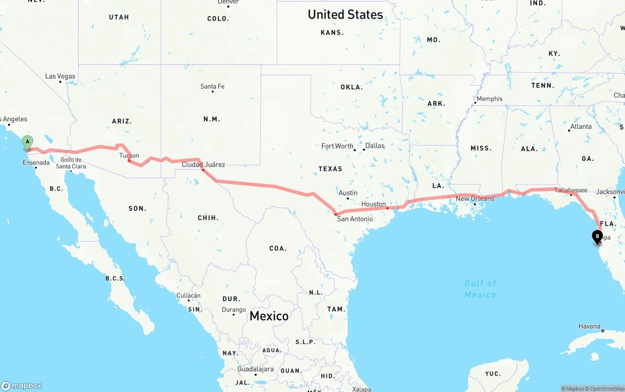 Shipping route from San Diego to St. Petersburg