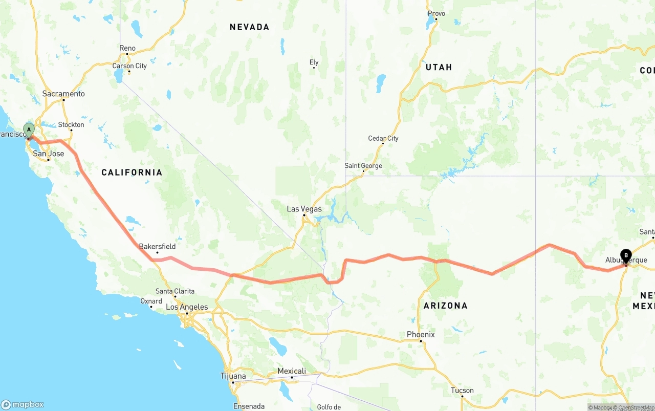 Shipping route from San Francisco to Albuquerque