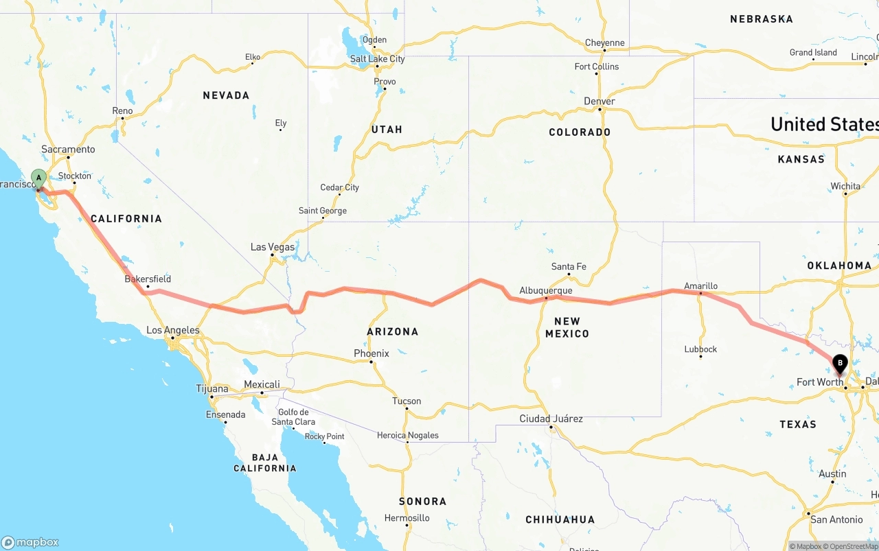 Shipping route from San Francisco to Aurora