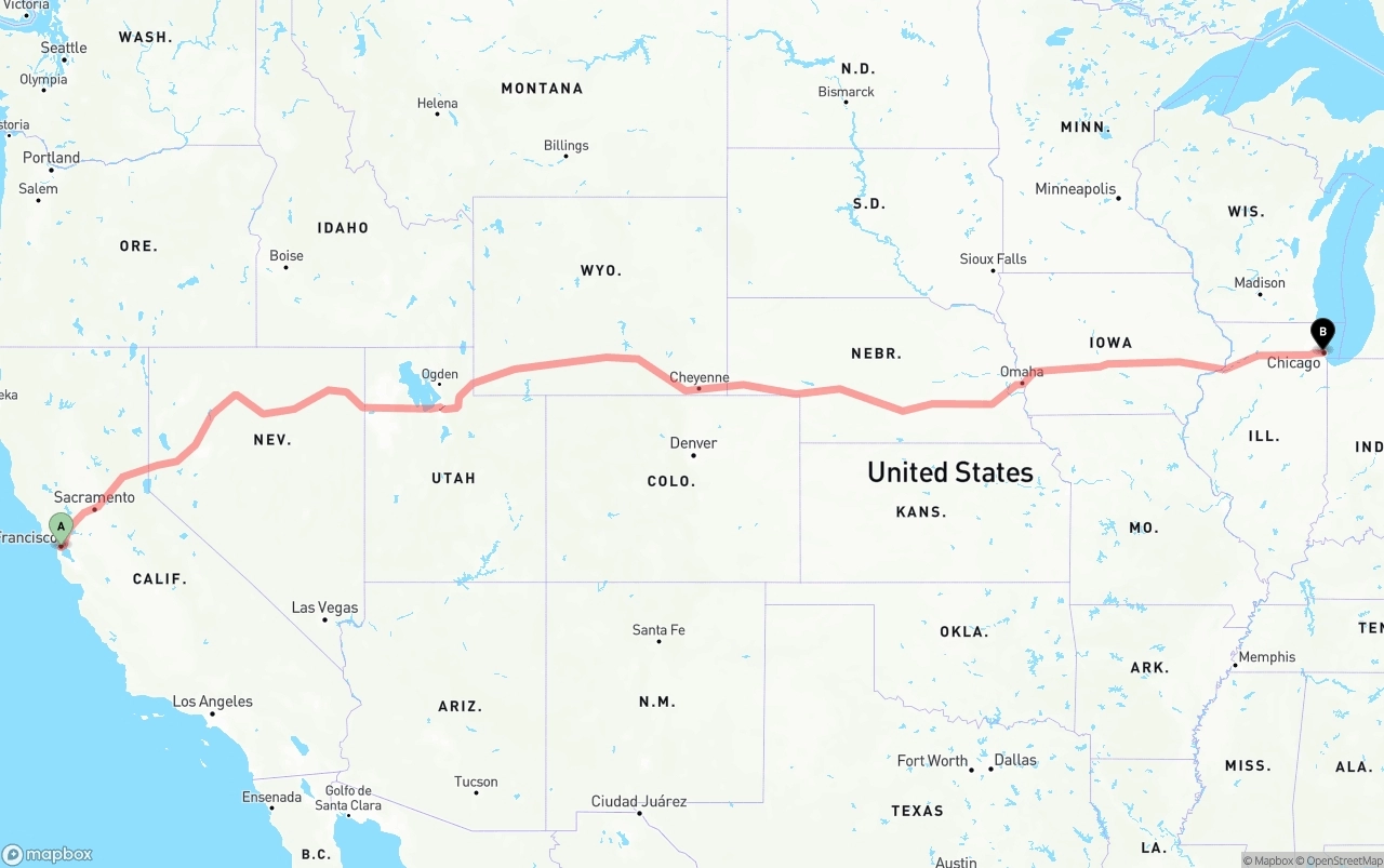 Shipping route from San Francisco to Chicago