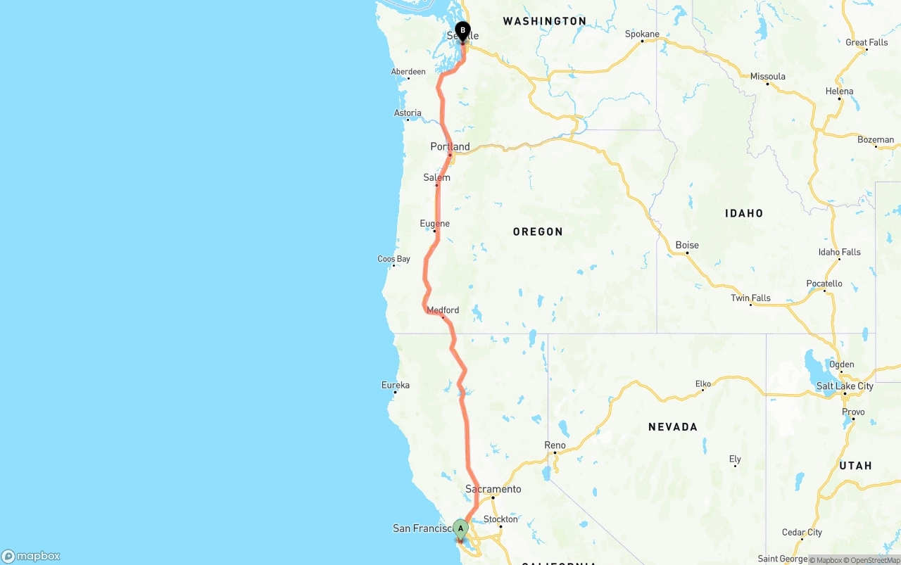 Shipping route from San Francisco International Airport to Seattle