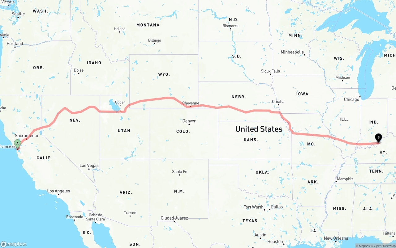 Shipping route from San Francisco to Louisville