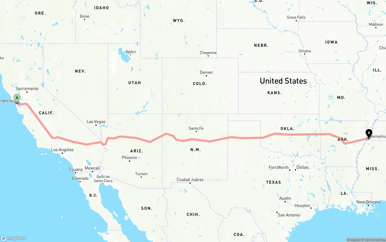Shipping route from San Francisco to Memphis