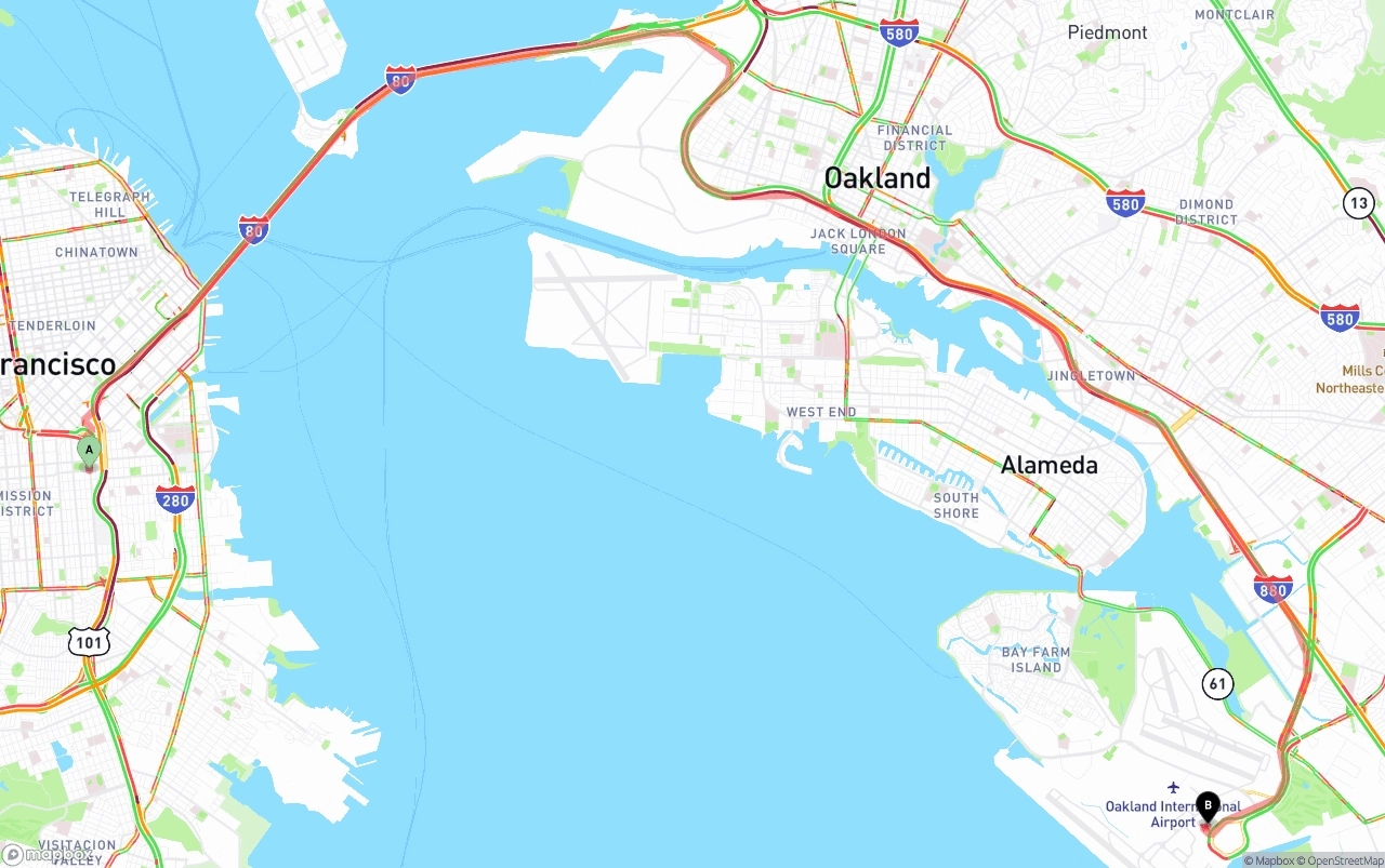 Shipping route from San Francisco to Oakland International Airport