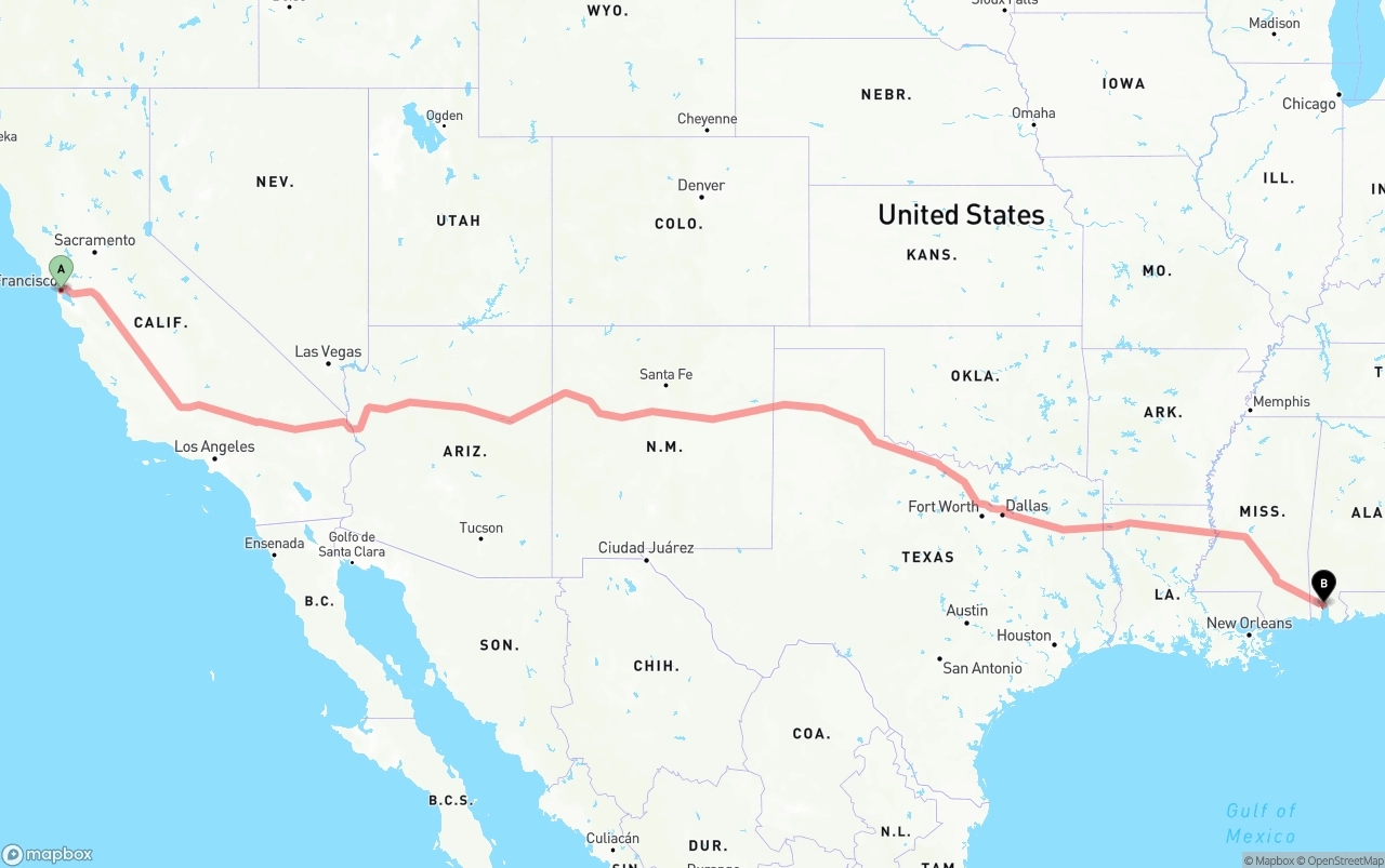 Shipping route from San Francisco to Port of Mobile