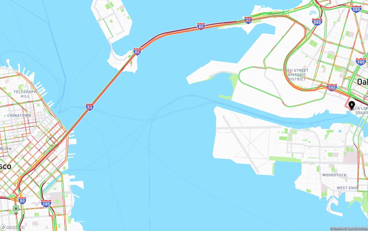 Shipping route from San Francisco to Port of Oakland