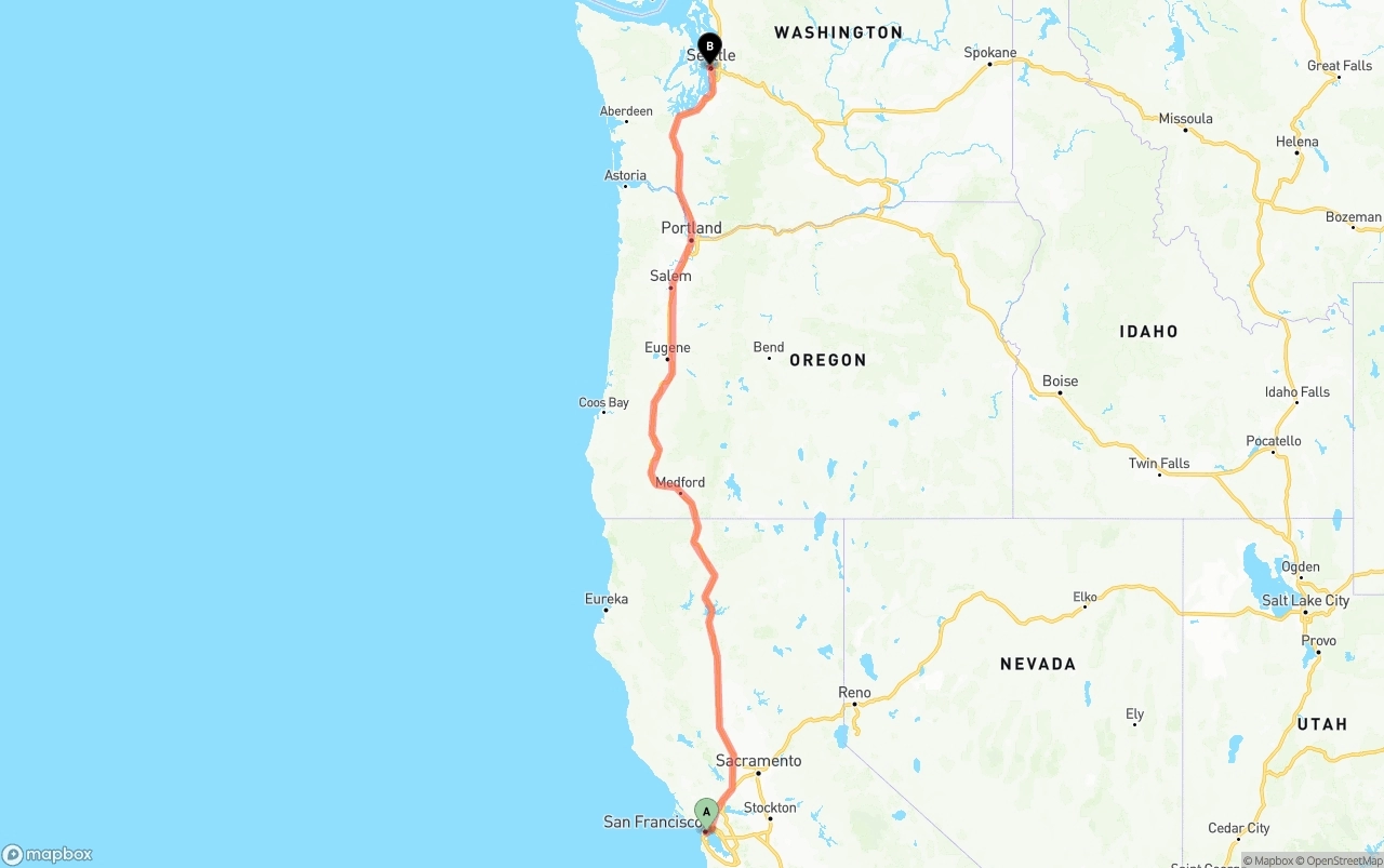 Shipping route from San Francisco to Port of Seattle