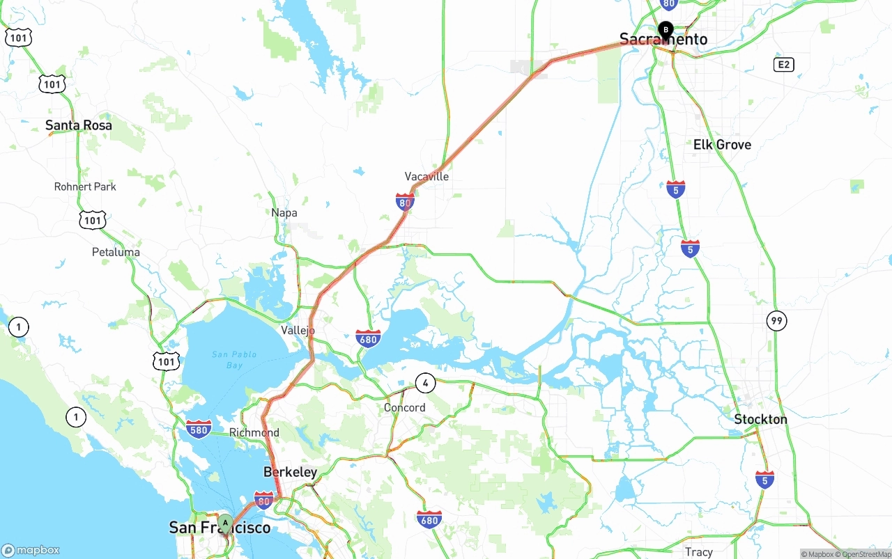 Shipping route from San Francisco to Sacramento