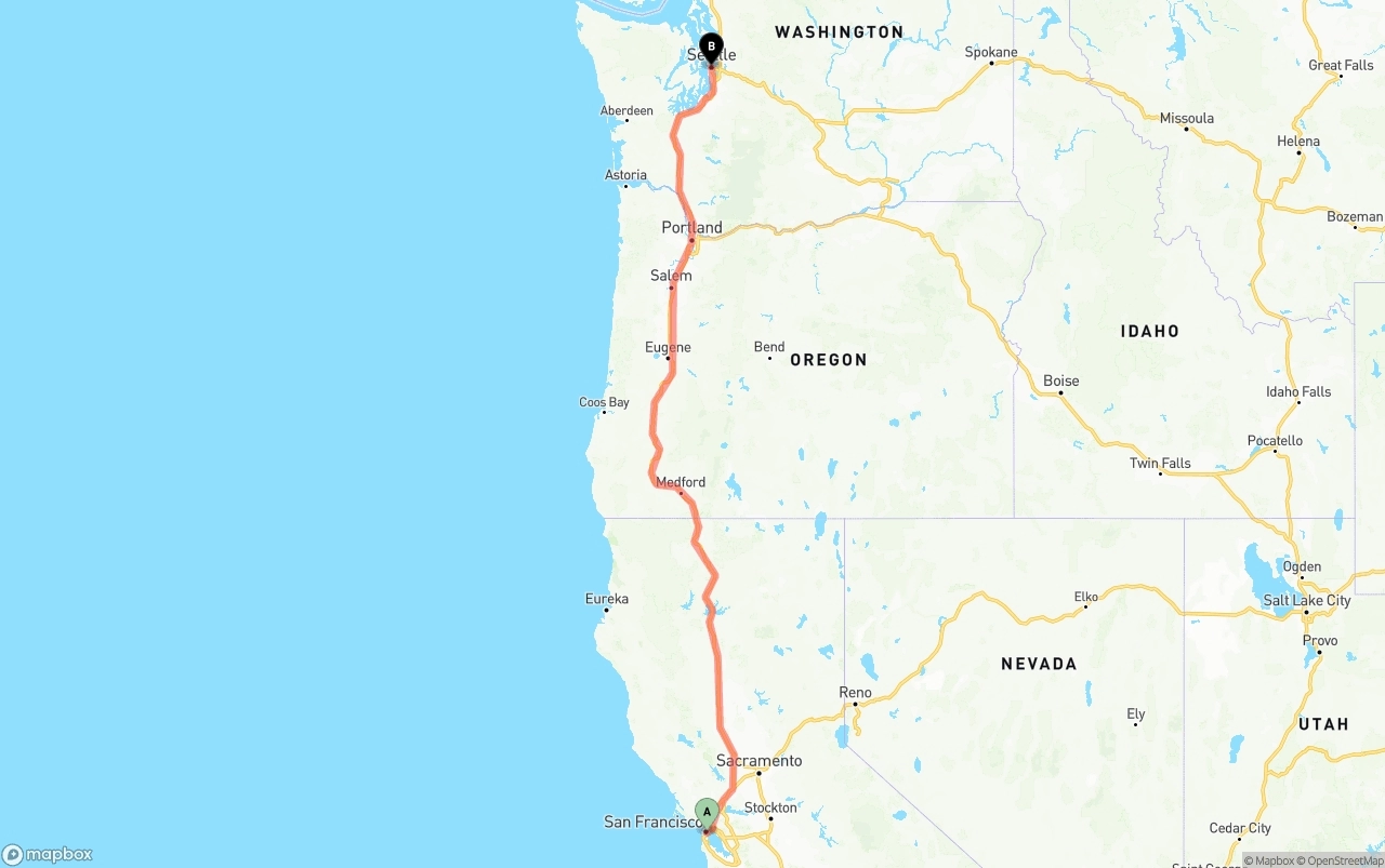 Shipping route from San Francisco to Seattle