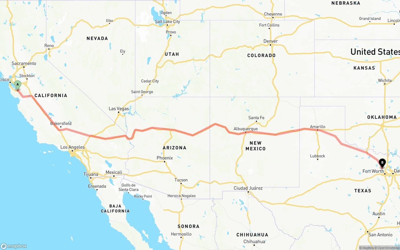 Shipping route from San Jose to Aurora