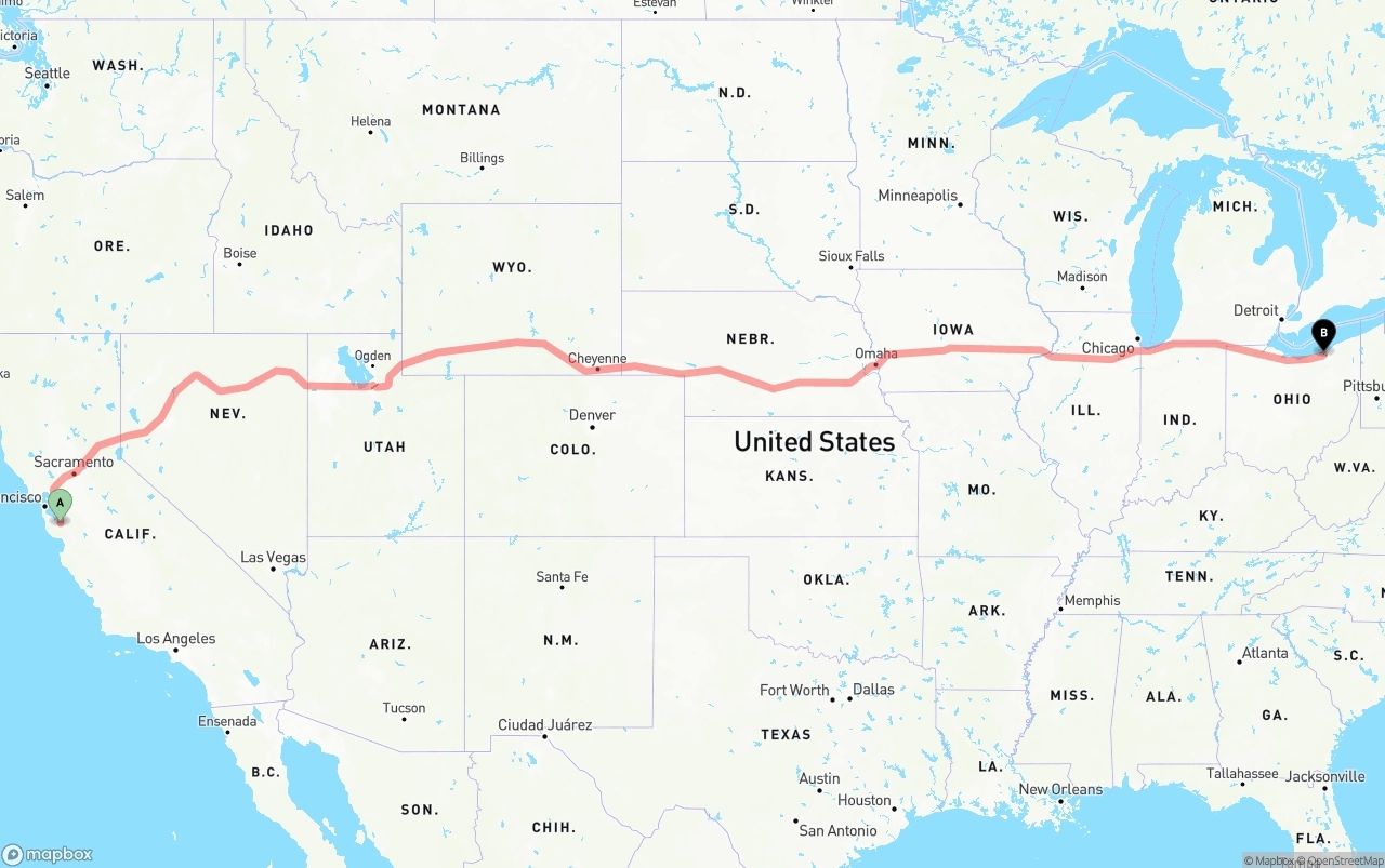 Shipping route from San Jose to Cleveland