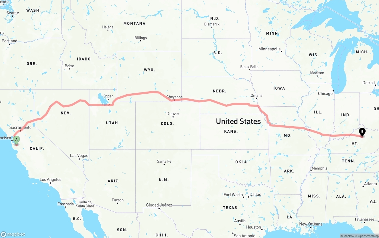 Shipping route from San Jose to Lexington