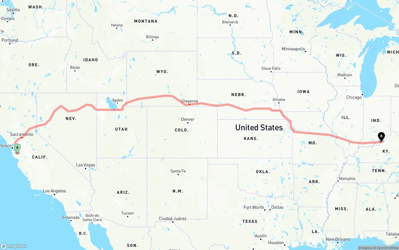 Shipping route from San Jose to Louisville