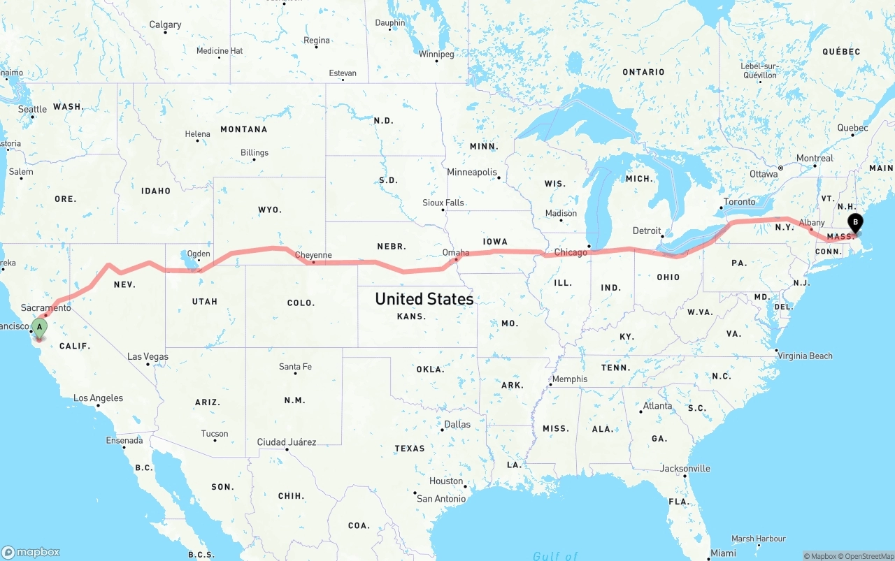 Shipping route from San Jose to Port of Boston