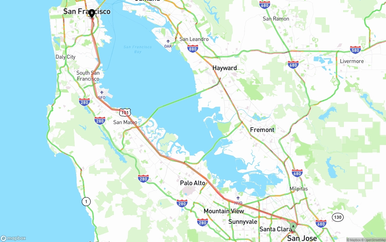 Shipping route from San Jose to San Francisco