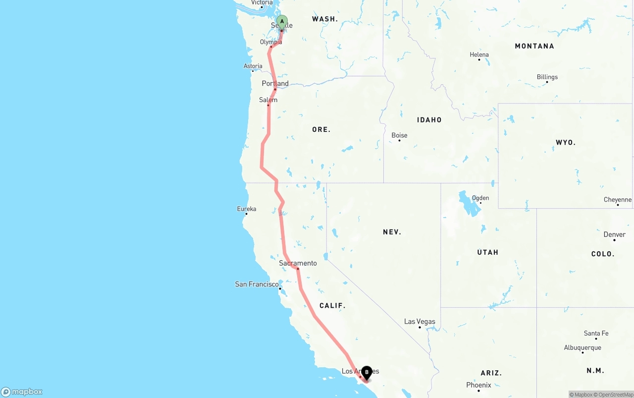 Shipping route from Seattle to Anaheim