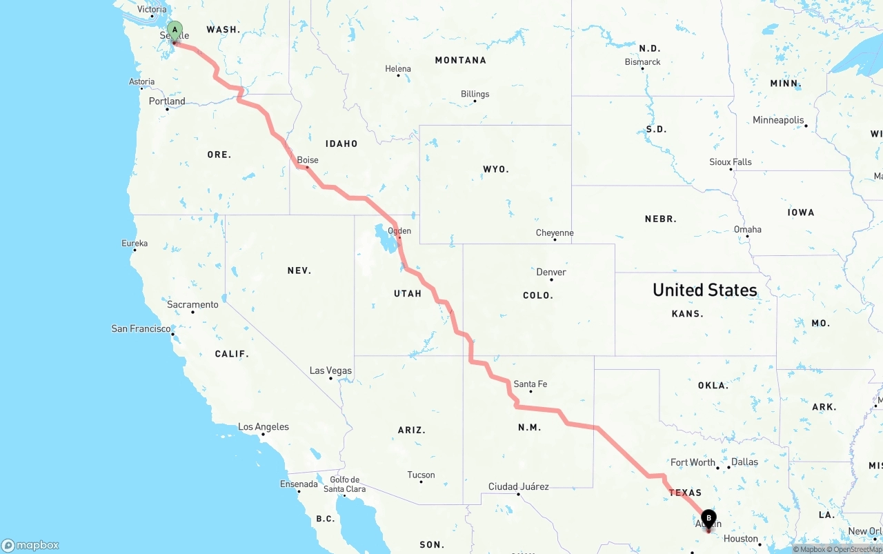 Shipping route from Seattle to Austin