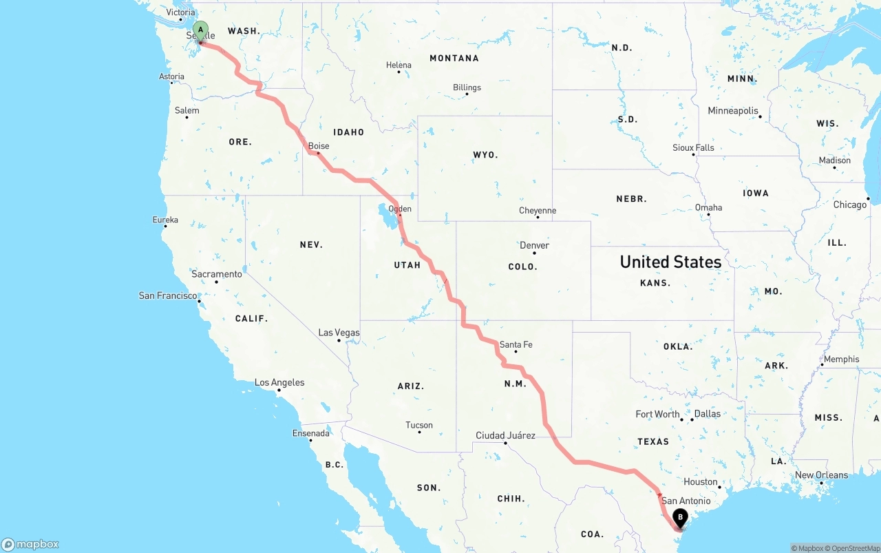 Shipping route from Seattle to Corpus Christi