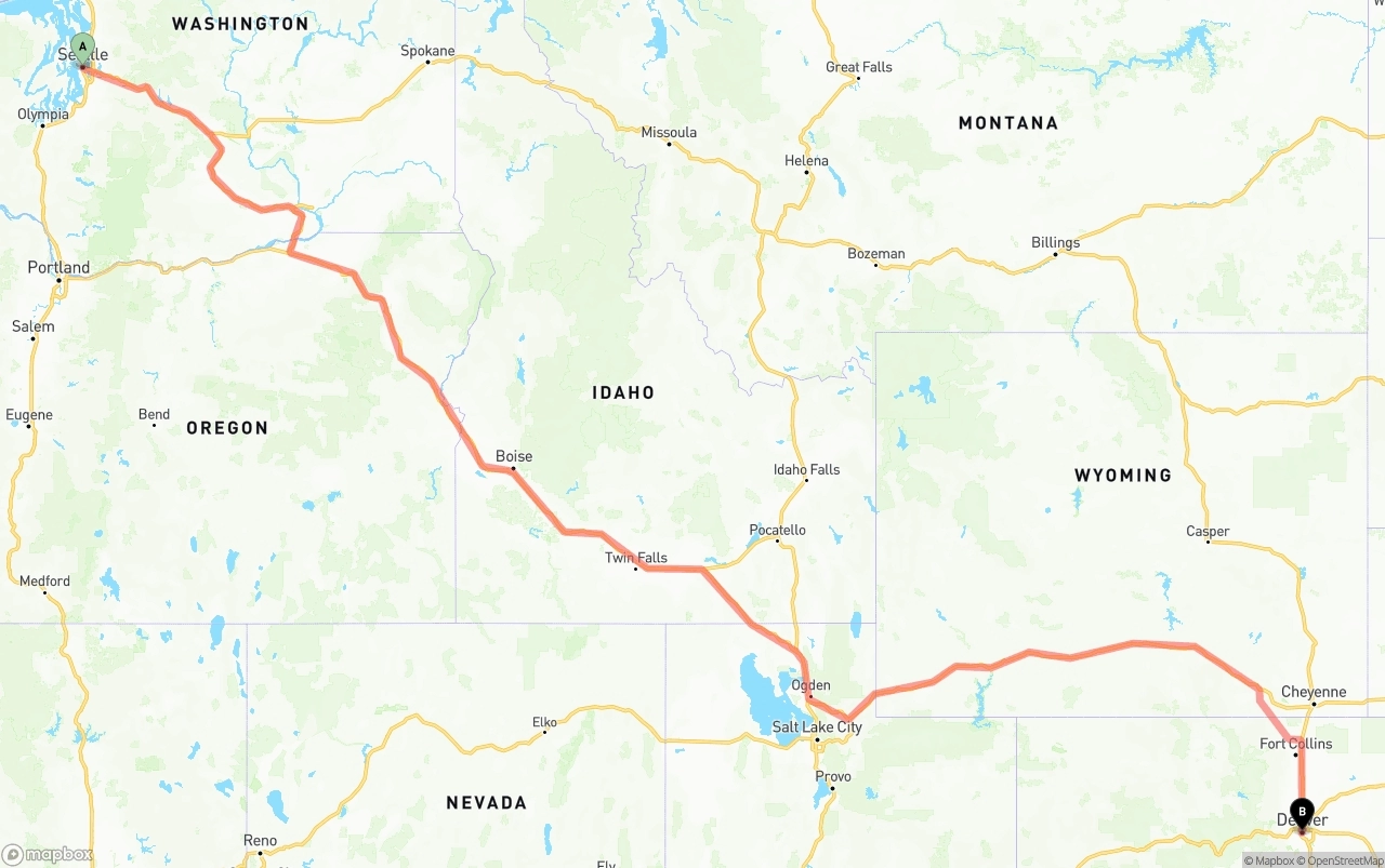 Shipping route from Seattle to Denver
