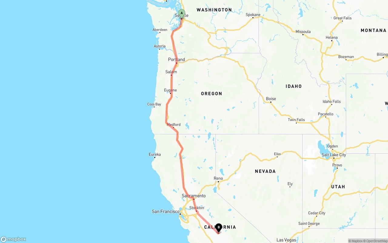 Shipping route from Seattle to Fresno