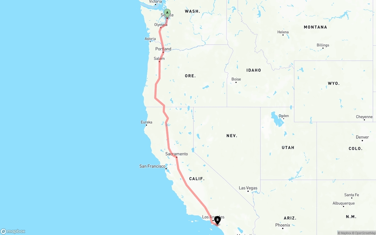Shipping route from Seattle to John Wayne Airport — Orange County