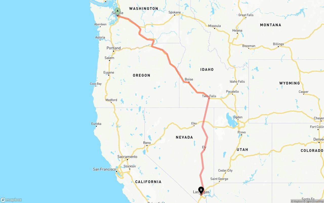 Shipping route from Seattle to Las Vegas