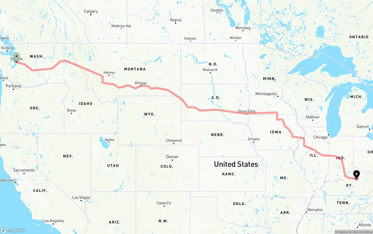 Shipping route from Seattle to Lexington