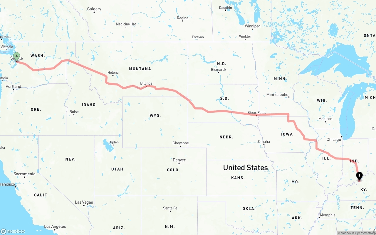 Shipping route from Seattle to Louisville
