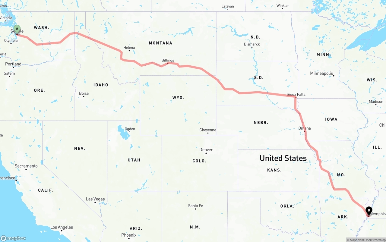 Shipping route from Seattle to Memphis
