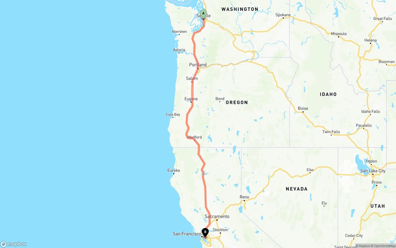 Shipping route from Seattle to Oakland International Airport