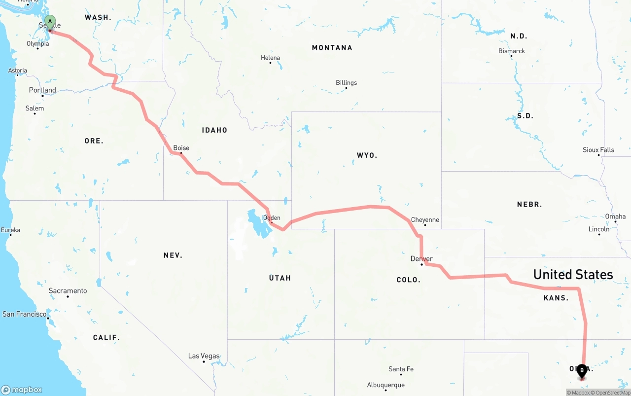 Shipping route from Seattle to Oklahoma City