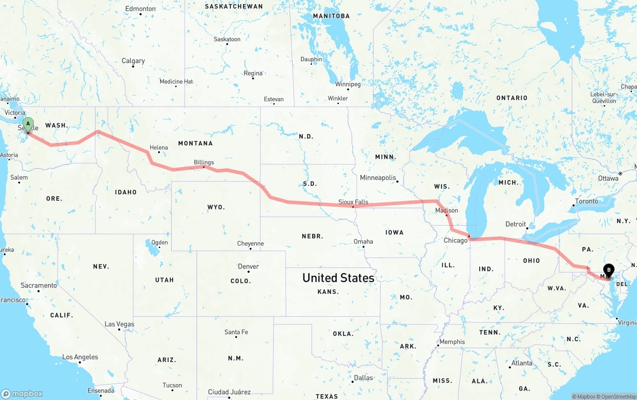 Shipping route from Seattle to Port of Baltimore