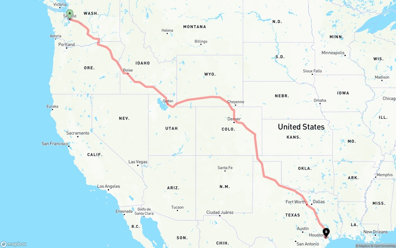 Shipping route from Seattle to Port of Houston