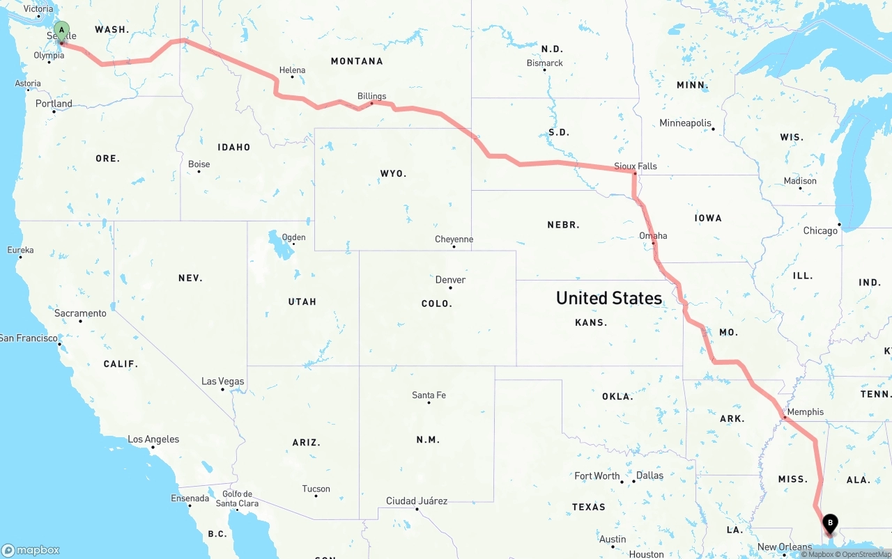 Shipping route from Seattle to Port of Mobile