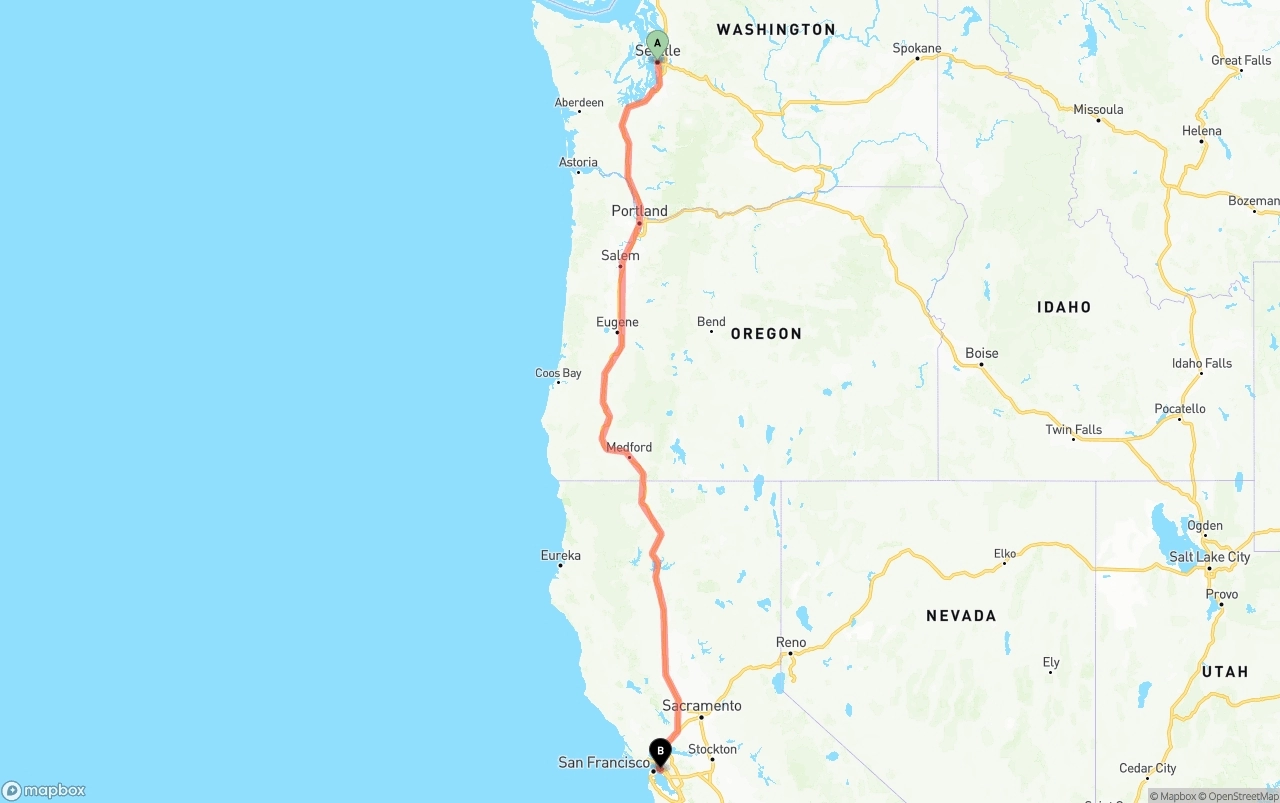 Shipping route from Seattle to Port of Oakland
