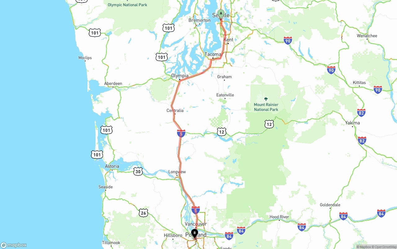 Shipping route from Seattle to Portland