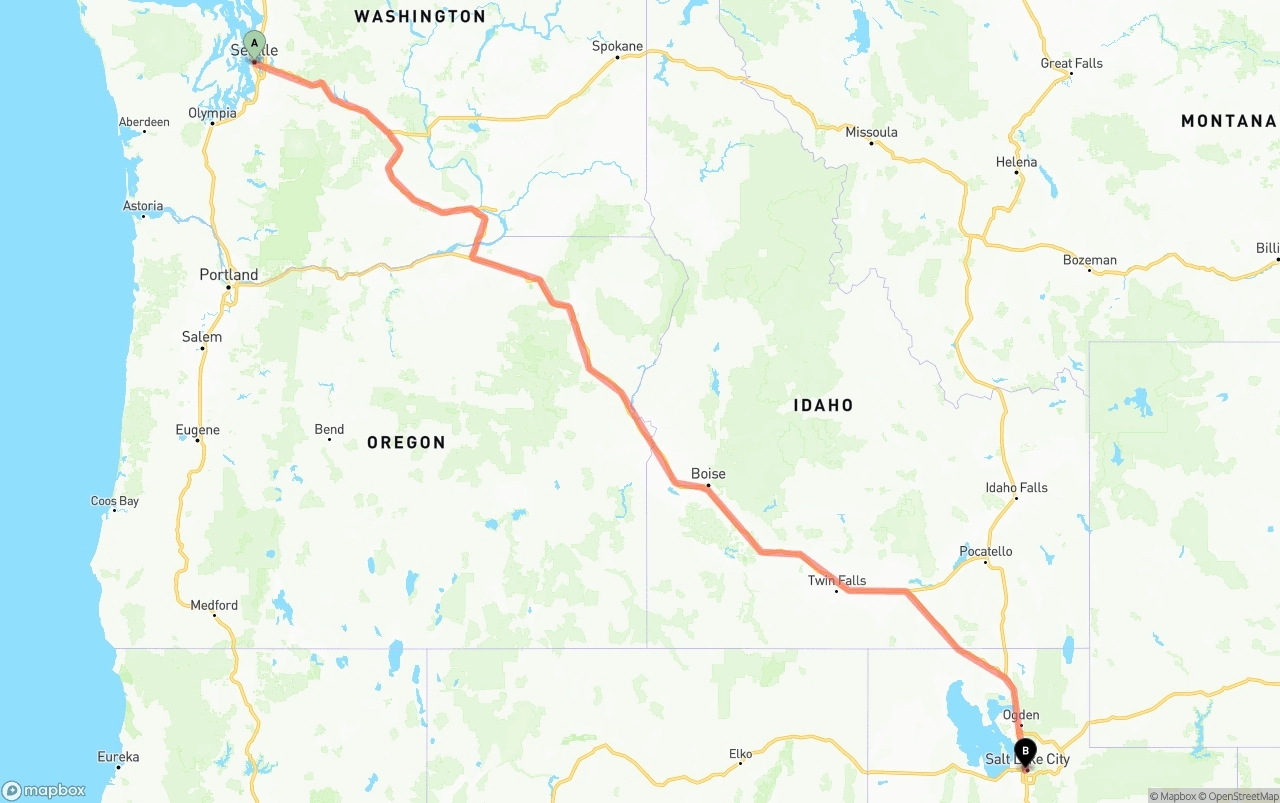 Shipping route from Seattle to Salt Lake City