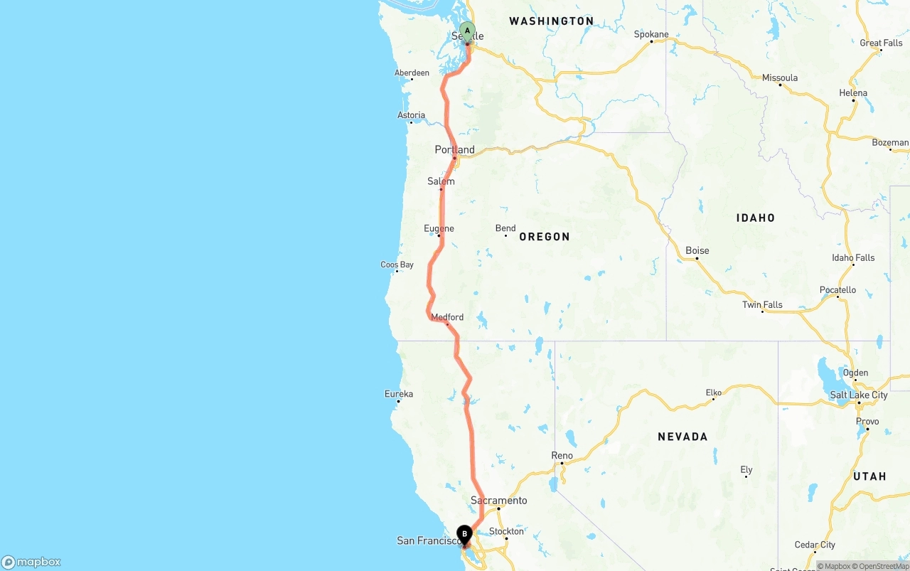 Shipping route from Seattle to San Francisco
