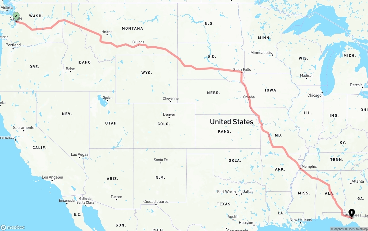 Shipping route from Seattle to Tallahassee
