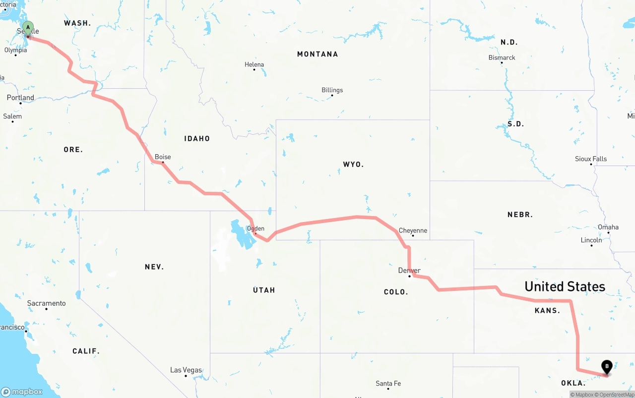 Shipping route from Seattle to Tulsa