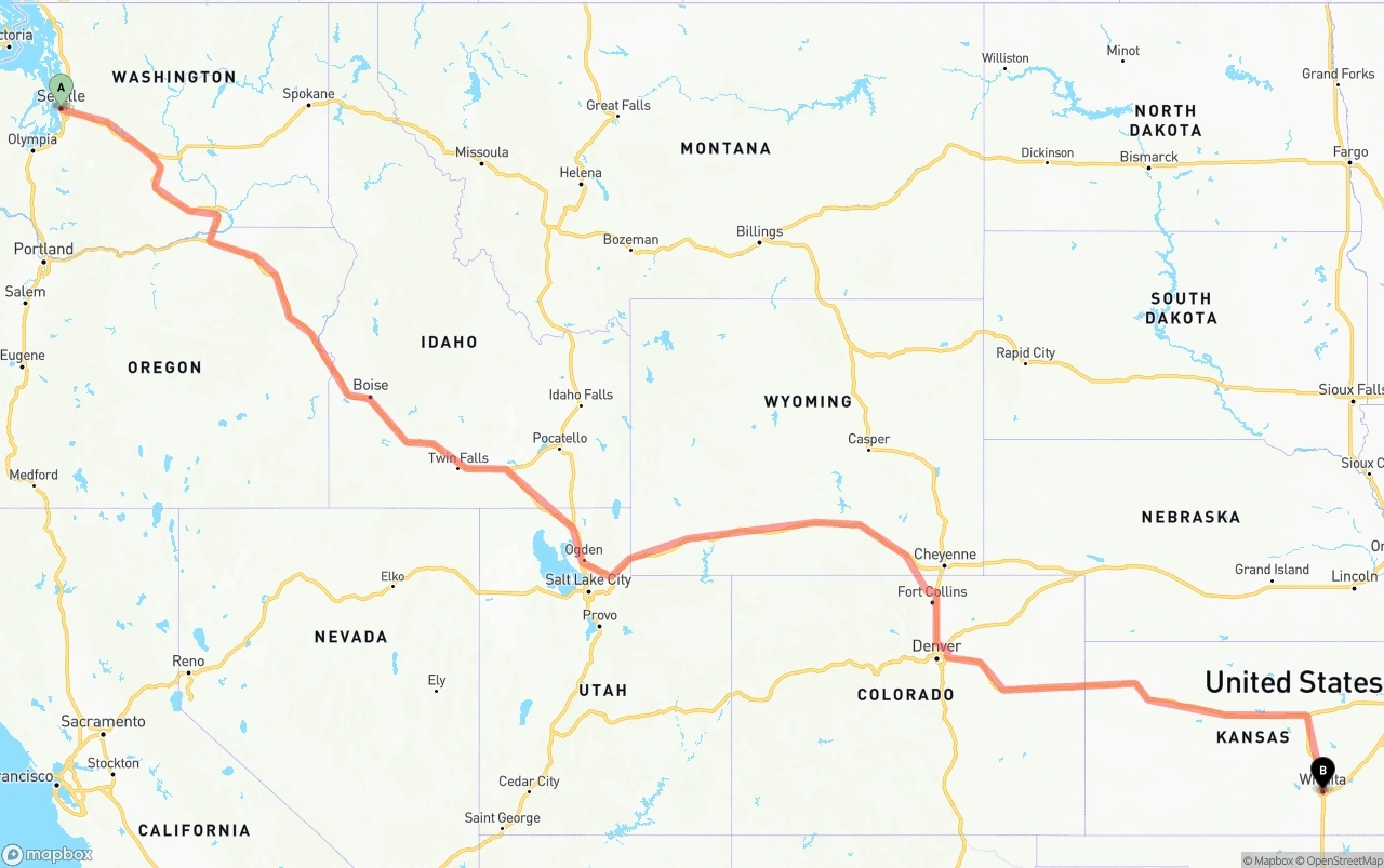 Shipping route from Seattle to Wichita
